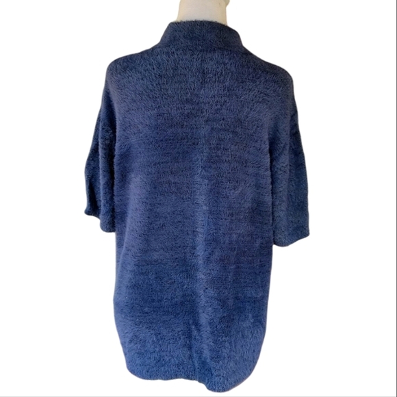 Anthropologie Standard Cloth Navy Blue Fuzzy Knit Zip Front Polo Shirt Small - Picture 5 of 8
